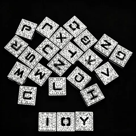 Perles Charms Alphabet Lettres Pavées de Strass en Alliage Carré Accessoires de Fabrication de Bijoux DIY Pour Bracelet Collier