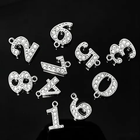 Pendentifs Chiffres en Strass en Alliage Breloques DIY Chiffres en Cristal Brillants Ornements Suspendus Accessoires de Bijouterie