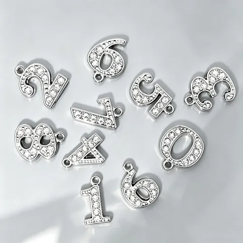Pendentifs Chiffres en Strass en Alliage Breloques DIY Chiffres en Cristal Brillants Ornements Suspendus Accessoires de Bijouterie