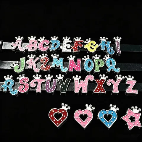 DIY Alloy Colorful Rhinestone Letter Charms Crown Alphabet Pendants For Bracelet Necklace Jewelry Making Crafts