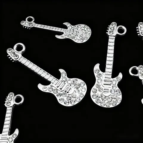 Zinklegierung Strass Gitarre Anhänger DIY Schmuckherstellung Zubehör Modische Halskette Charms Öltropfen Musik Geschenk
