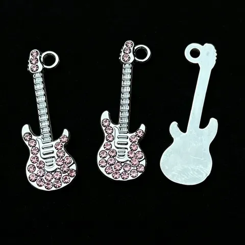 Zinklegierung Strass Gitarre Anhänger DIY Schmuckherstellung Zubehör Modische Halskette Charms Öltropfen Musik Geschenk