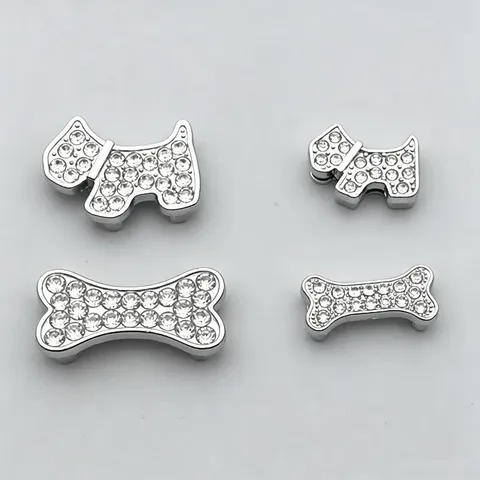Legering Puppy En Bot Strass Bedel DIY Sieraden Accessoires Zilverkleurige Schuifkraal Voor Huisdieren Halsband Armband Ambacht