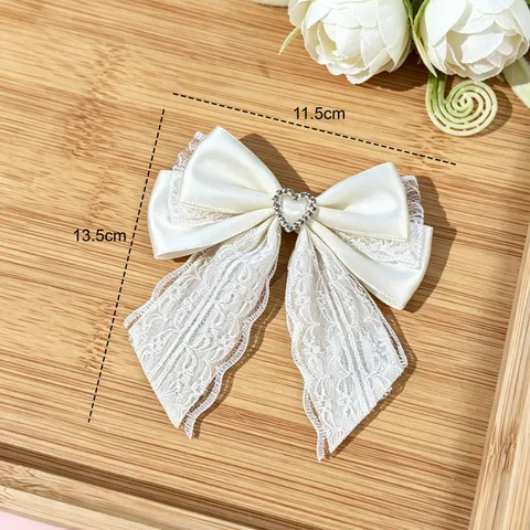 Sweet Multi Layered Satin Lace Bowknot Hair Clip Elegant Rhinestone Heart Alligator Clip Versatile Headwear For Girls Women