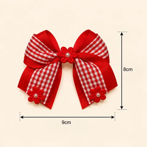Plaid Grosgrain Ribbon Bow Hair Clips For Girls Floral Artificial Pearl Hairpins Back To School Hair Accessories Gingham Bow Hair Clips