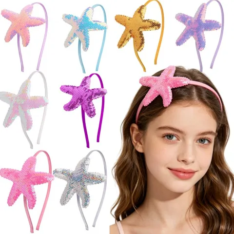 Sweet Kids Starfish Sequin Headband For Girls Ocean Animal Hair Hoop Princess Costume Accessories Sequin Hair Clasp