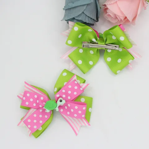 Kids Ribbon Bow Hair Clips Polyester Polka Dot Striped Swallowtail Alligator Clips Cute Cartoon Animal Hairpin For Girls Hair Accessories