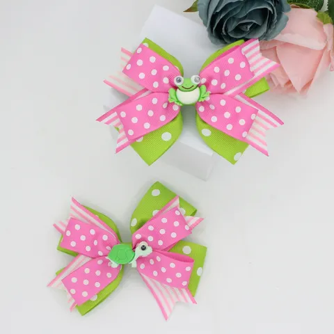 Kids Ribbon Bow Hair Clips Polyester Polka Dot Striped Swallowtail Alligator Clips Cute Cartoon Animal Hairpin For Girls Hair Accessories