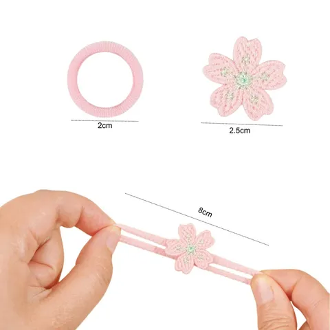 Seamless Fabric Flower Hair Ties Elastic Ponytail Holders Embroidered Floral Hair Bands Rhinestone Accents Headwear For Kids