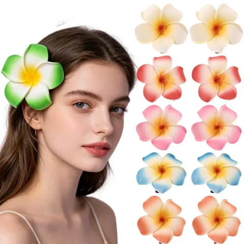 Festa in Spiaggia Hawaiiana Frangipani Artificiale Fermaglio per Capelli Dolce Sfumatura Multicolore Plumeria Pinza a Coccodrillo per Donna Accessorio