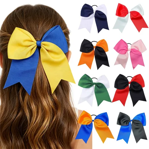 Large Cheerleader Bow Hair Ties Two Tone Grosgrain Ribbon Bowknot Hair Elastics Swallowtail Hair Rope For Kids Girls Women