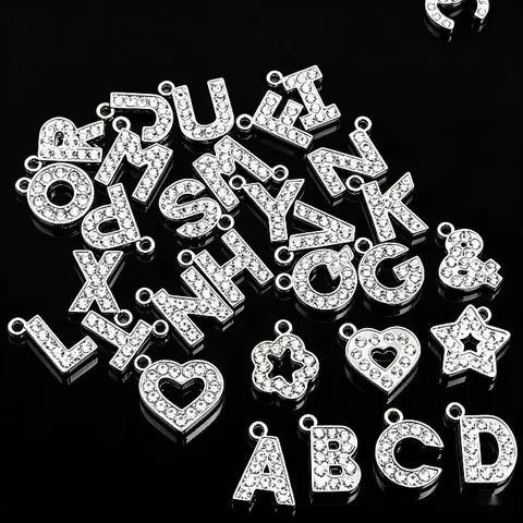 Pendentif Lettre en Strass Complet Pendentif Alphabet en Cristal en Alliage Diy Fabrication de Bijoux Collier Porte-clés Accessoires