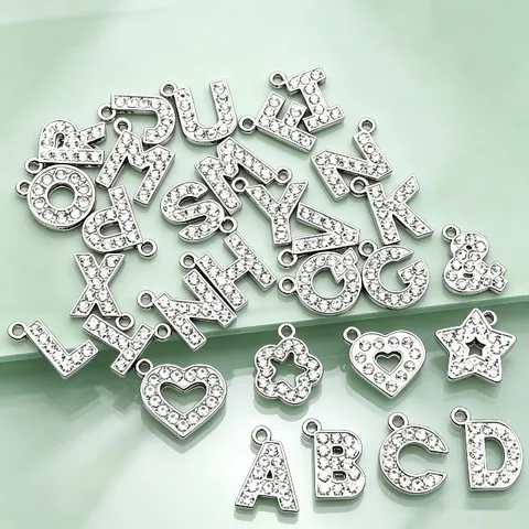 Pendentif Lettre en Strass Complet Pendentif Alphabet en Cristal en Alliage Diy Fabrication de Bijoux Collier Porte-clés Accessoires