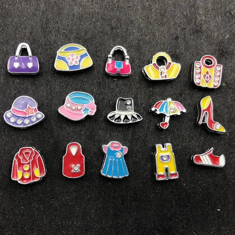 Alloy Cartoon Clothing Bags Enamel Rhinestone Charms Cute Hat Shoe Umbrella Enamel Inlaid Beads For DIY Jewelry Craft Making Hanging Decoration Accessories