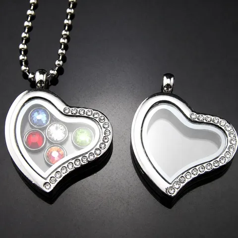 Hartvormige Glas Medaillon Hanger Transparant Openbare Ketting Metaal Legering Sieraden Cadeau
