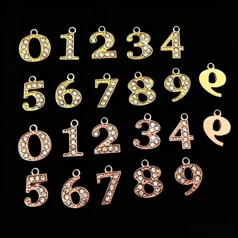 Legierung Strass Nummer Anhänger Galvanisiertes Metall Ziffer Alphabet Anhänger Glänzende Strass Anhänger Schmuck DIY Handwerk Zubehör