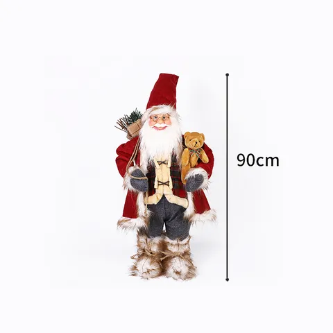 Poupée Père Noël Debout Traditionnelle Figurine de Noël Simulation Peluche Rouge Blanc Avec Ours en Peluche pour Décoration