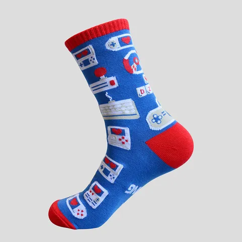 Chaussettes Décontractées Unisexes Amusantes avec Lettres de Jeu en Tricot Jacquard Mi-Mollet en Acrylique Blocs de Couleur