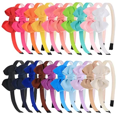 Serre-tête avec Nœud en Ruban de Couleur Unie pour Filles Texture Nervurée Bandeau Princesse pour Enfants