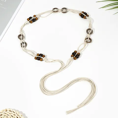 Bohemian Woven Waist Chain Wooden Beads Tassel Belt Ethnic Vintage Belt Dress Decorative Waist Rope For Women Holiday Accessory