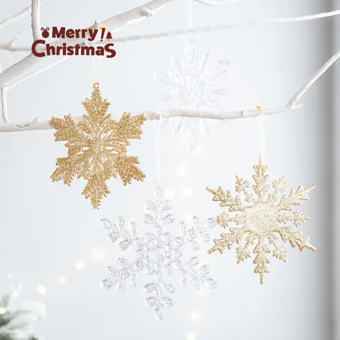 Glitter Plastic Sneeuwvlok Ornamenten Kerstboom Hangers Voor Feestelijke Vakantiefeest Decor En Foto Requisieten