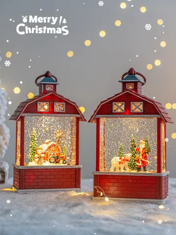 Christmas Snow Globe Lantern Decorative LED Light Swirling Glitter Tabletop Ornament Santa Claus Snowman Xmas Music Box Home Holiday Decor Desk Figurine