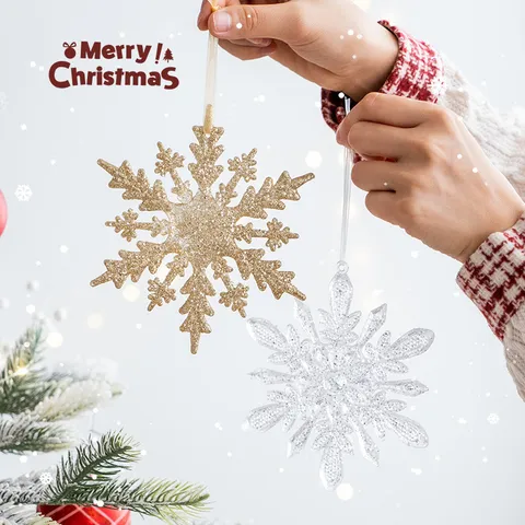 Glitter Plastic Sneeuwvlok Ornamenten Kerstboom Hangers Voor Feestelijke Vakantiefeest Decor En Foto Requisieten