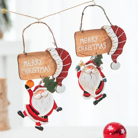 Vintage Christmas Tree Hanging Ornaments Santa Claus Snowman Angel Wooden Resin Iron Decorations Xmas Holiday Party Home Decor Hanging Pendant