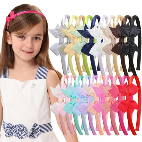 Serre-Tête avec Nœud pour Fille Couleur Unie Ruban Gros-Grain Mignon Mode Accessoires de Coiffure Quotidien