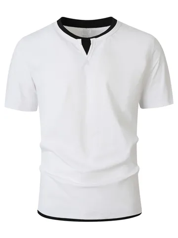 Ανδρικό Casual T-Shirt από Πολυεστέρα Στυλ Επίπεδα Διπλό Κολάρο Μονόχρωμο Κοντό Μανίκι Αθλητικό Top για Άνδρες