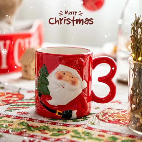 Weihnachten Weihnachtsmann Glastasse Mit 3D-Relief-Design Festliche Tischdekoration Ornament Feiertagsparty Geschenk Kaffeetasse