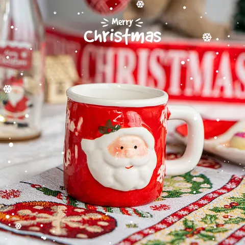 Weihnachten Weihnachtsmann Glastasse Mit 3D-Relief-Design Festliche Tischdekoration Ornament Feiertagsparty Geschenk Kaffeetasse