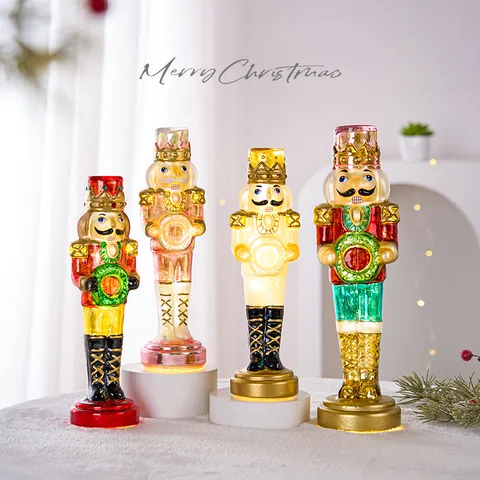 Figura di Soldato Schiaccianoci Luminoso LED Natale Vetro Resina Casa Decorazione da Tavolo Ornamento Festivo