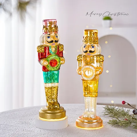 Figura di Soldato Schiaccianoci Luminoso LED Natale Vetro Resina Casa Decorazione da Tavolo Ornamento Festivo