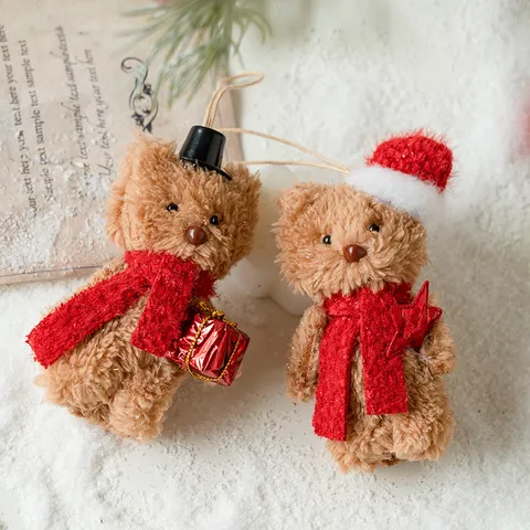 Cute Christmas Plush Bear Ornament Festive Christmas Tree Hanging Decor Mini Teddy Bear Doll Holiday Desktop Decoration