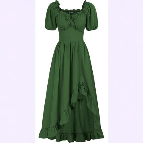 Women Renaissance Off Shoulder Dress Cottagecore Smocked Corset Dress Ruffled Irregular Hem Casual Vintage Midi Dress