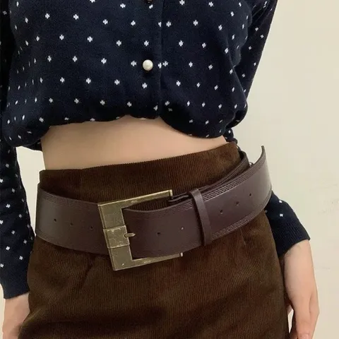 Women Vintage PU Leather Wide Belt With Alloy Square Pin Buckle Elegant Solid Color Waist Belt For Dress Decoration Casual Accessary