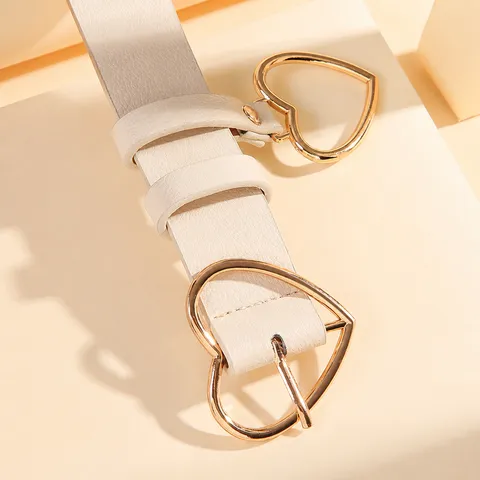 Women Faux Leather Belt With Alloy Heart Buckle Fashion Versatile Waist Belt With Heart Pendant Decorative Pants Belt For Ladies