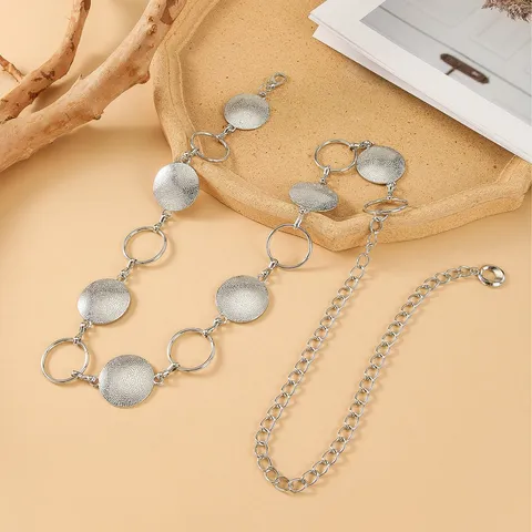 Women Geometric Round Disk Metal Waist Chain Belt Adjustable Dress Pants Belly Chain Fashion Body Accessory Jewelry Gift