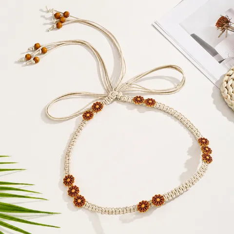 Bohemian Braided Belt For Women Ethnic Style Handmade Tassel Wood Bead Decorative Waist Chain Waist Rope For Dress