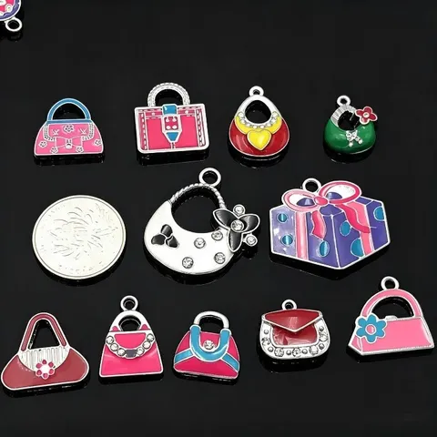 Legering Oliedruppel Geëmailleerde Handtas Geschenkdoos Vorm Bedel Hanger Diy Telefoonketting Sleutelhanger Mode Sieraden Accessoires