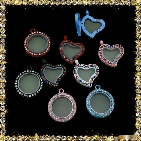 Glas Medaillon Hanger Hart Rond Strass Drijvend Geheugen Medaillon Legering DIY Sieraden Accessoire Cadeau Voor Vrouwen