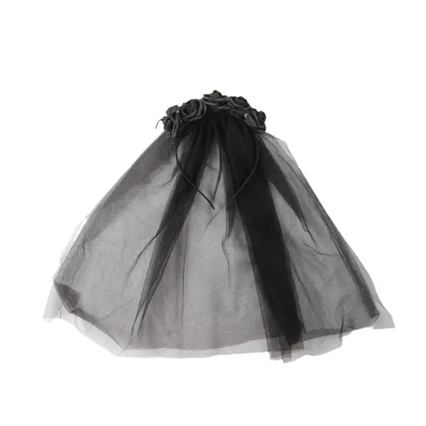 Halloween Headband Black Rose Flower Spider Mesh Veil Gothic Party Festival Atmosphere Decoration Headwear