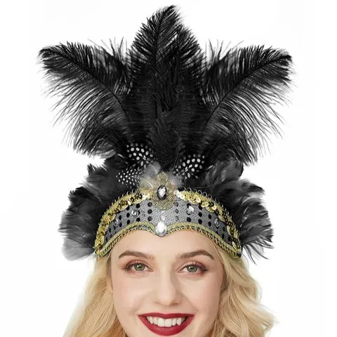 Halloween Party Feather Headband Colorful Sequins Hair Band Festival Prom Performance Headpiece Women Hair Accessories