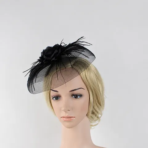 Black Feather Mesh Fascinator Hat For Women Vintage Wedding Banquet Party Hair Clip Handmade Decorative Headwear Accessory