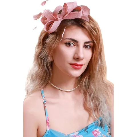 Imitation Linen Feather Fascinator Hat Bow Mesh Headband Retro Tea Party Cocktail Wedding Headwear For Women