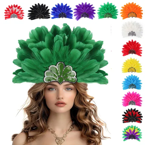 Colorful Feather Headband Carnival Party Prom Performance Headpiece Sequins Crown Hair Accessories For Women Festival