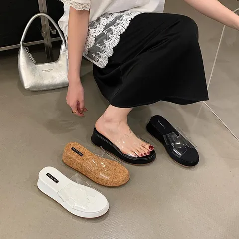 Women's Wedge Platform Slippers Transparent PVC Open Toe Casual Outdoor High Heel Summer Sandals Fashion Shoes