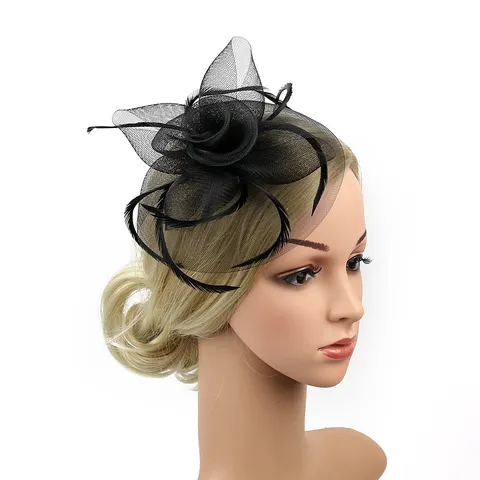 Elegant Mesh Feather Fascinator Flower Hair Clip Bridal Wedding Party Hair Accessories for Elegant Women
