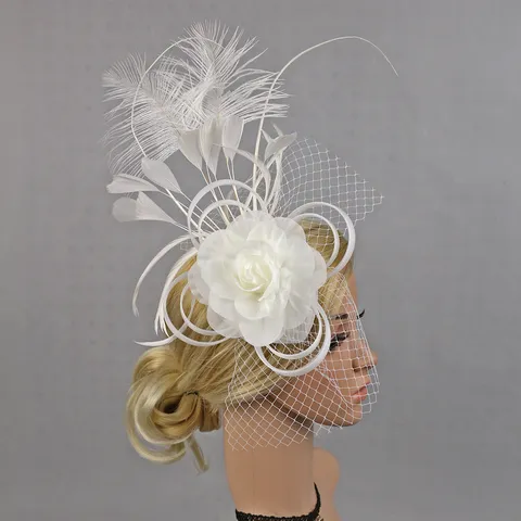 Vintage Elegant Feather Fascinator Mesh Veil Headpiece For Women Wedding Party Ball Performance Fashion Hair Accessories